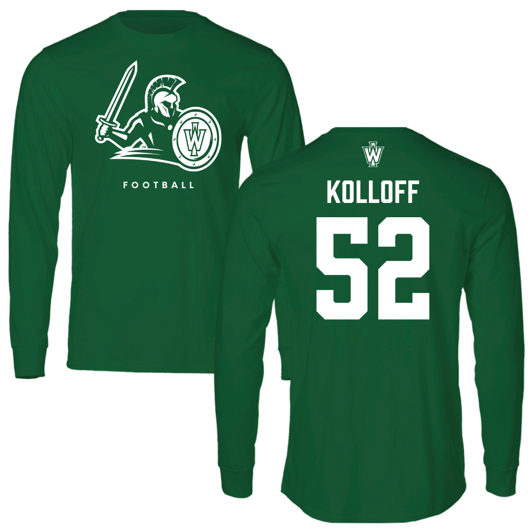Illinois Wesleyan University Football Kelly Green Performance Long Sleeve - #52 Ethan Kolloff