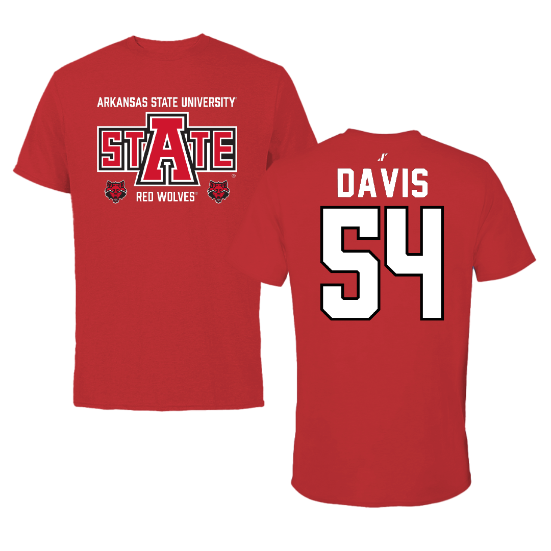 Arkansas State University Football Red General Performance Tee - #54 Walker Davis