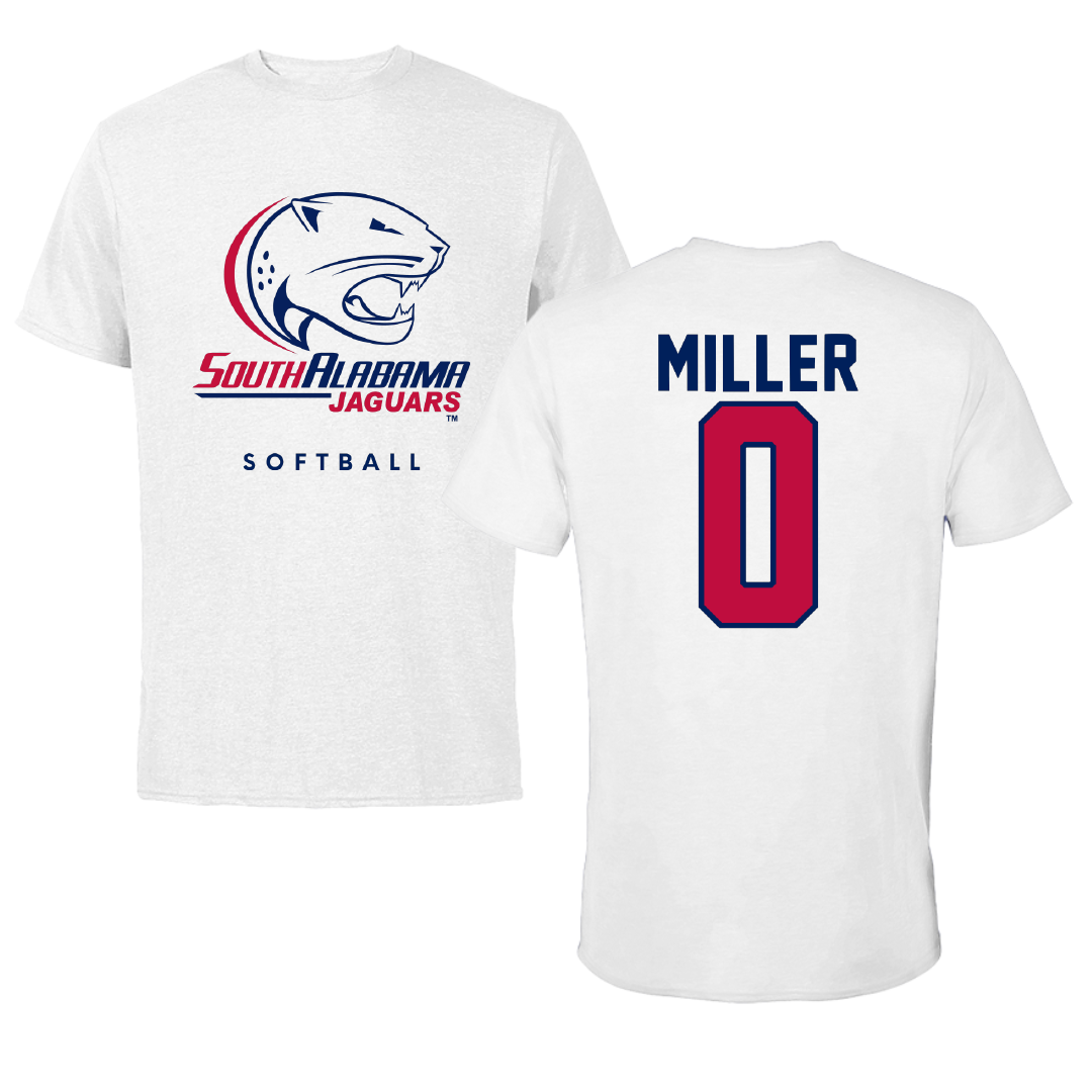 University of South Alabama Softball White Tee - #0 Tori Miller