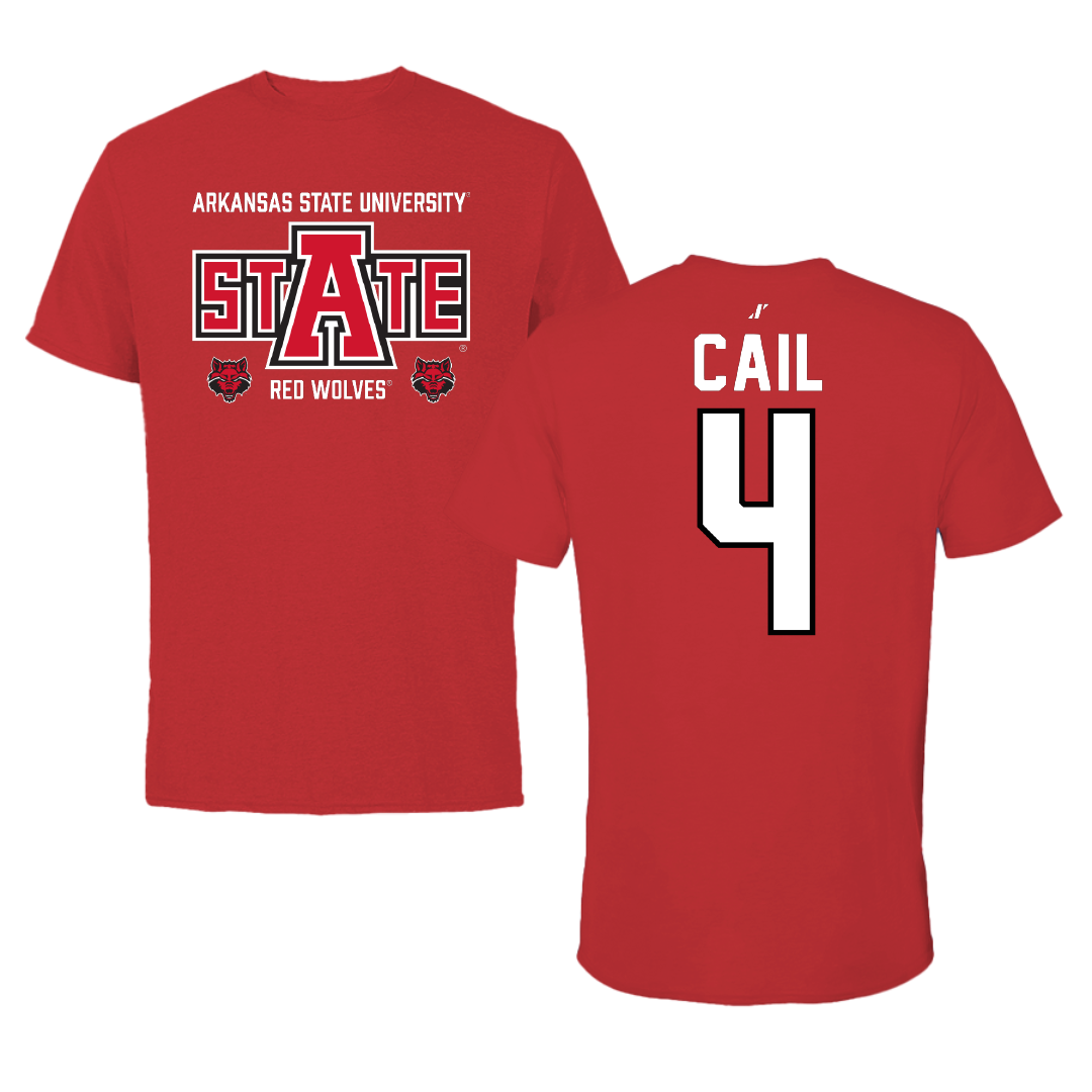 Arkansas State University Volleyball Red General Performance Tee - #4 Daedrianna Cail