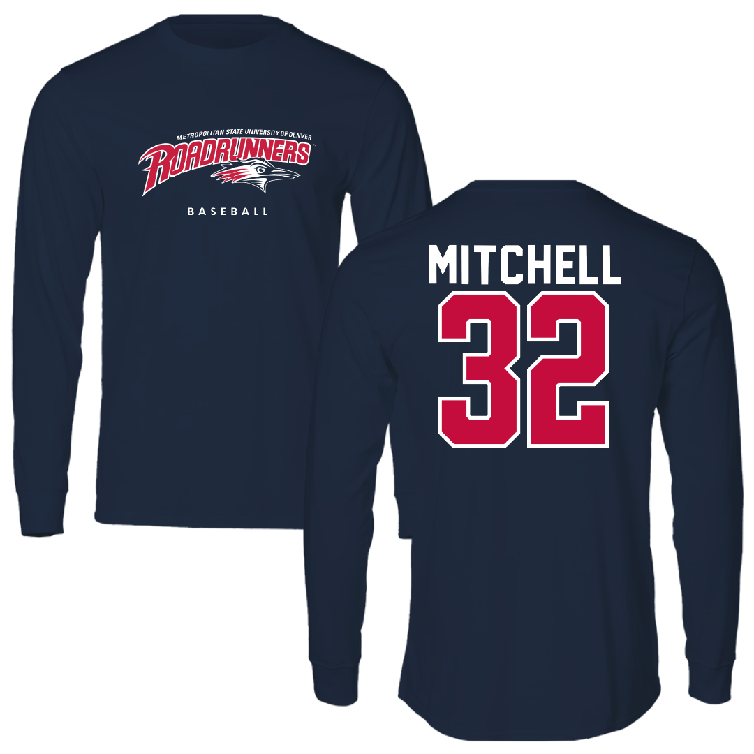 Metropolitan State University of Denver Baseball Navy Performance Long Sleeve - #32 Scott Mitchell