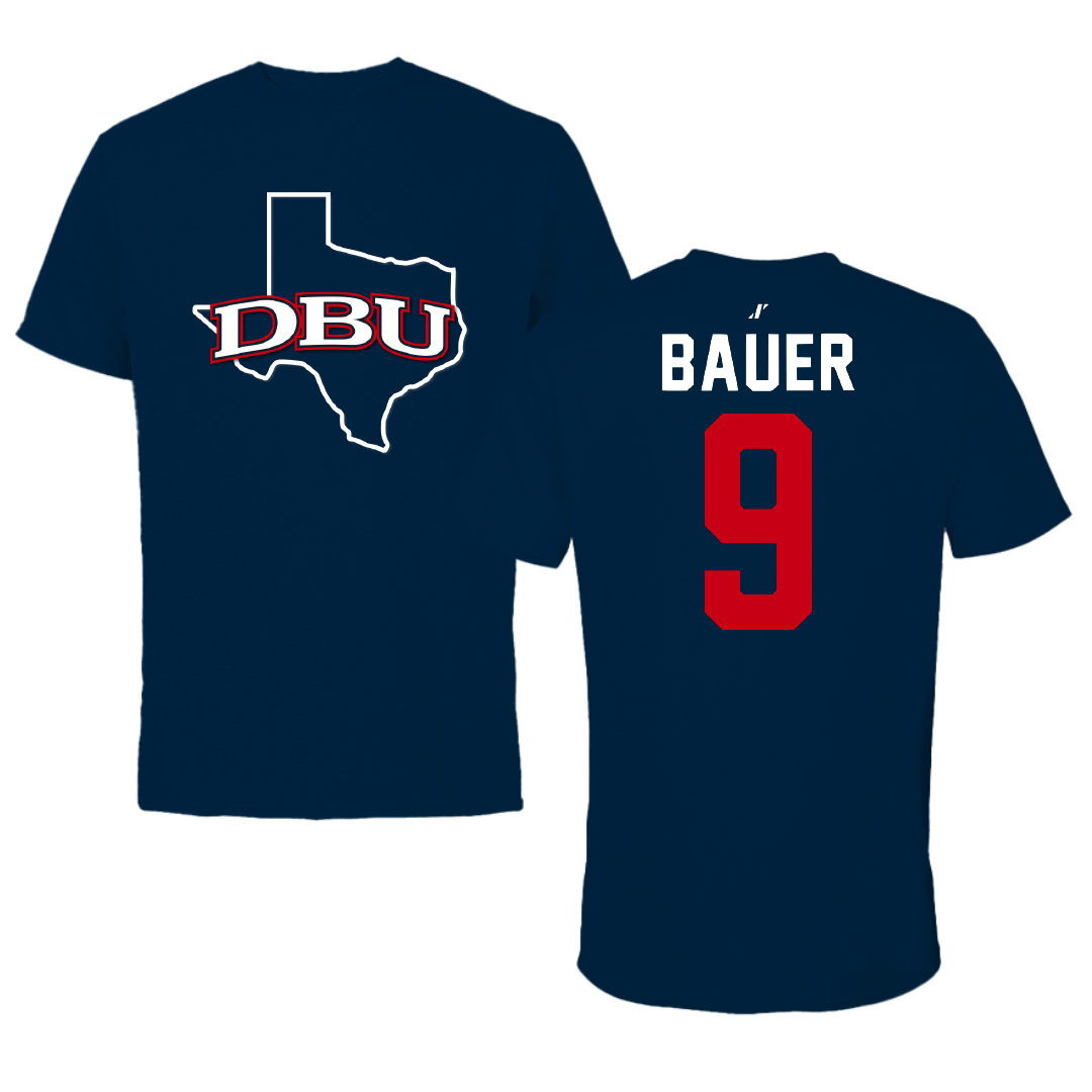 Dallas Baptist University Soccer Navy State Performance Tee - #9 Blake Bauer
