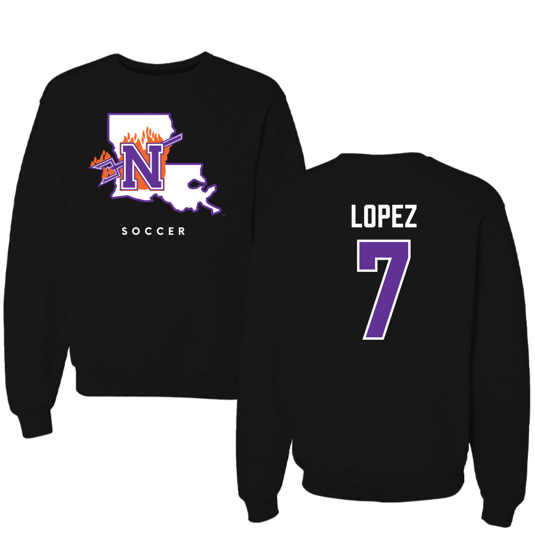 Northwestern State University Soccer Black Block Crewneck - #7 Sabrina Lopez