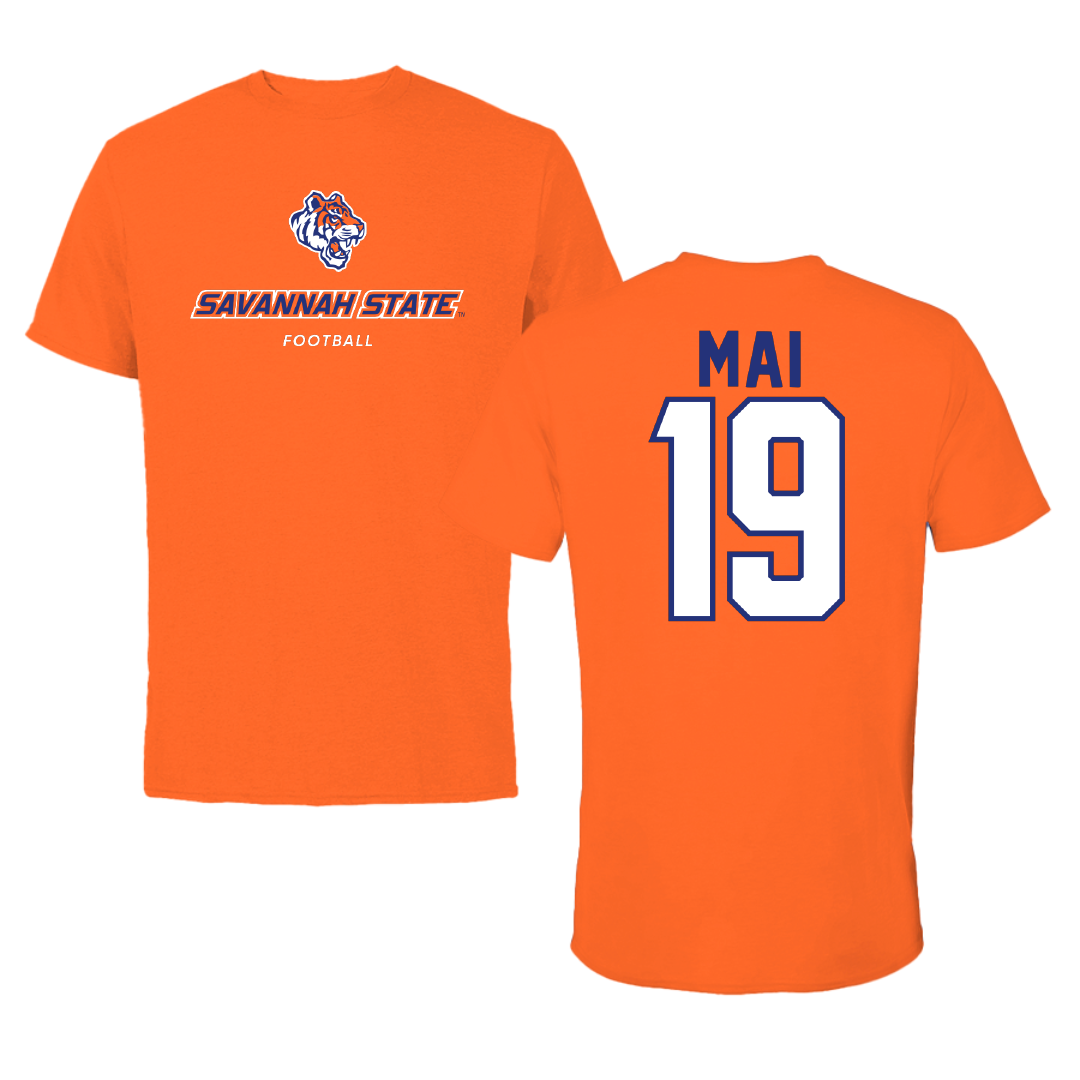 Savannah State University Football Orange Performance Tee - #19 Jimmy Mai