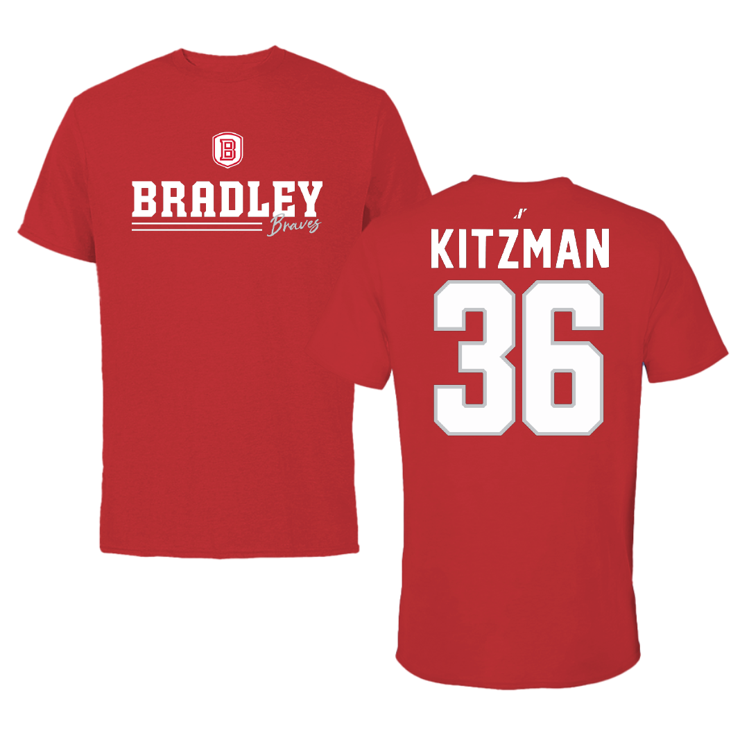 Bradley University Baseball Red General Performance Tee - #36 Matthew Kitzman