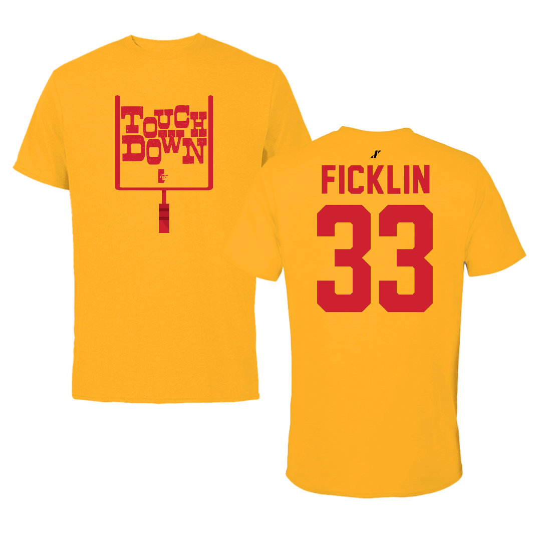 Pittsburg State University Football Gold Touchdown Tee - #33 Joshua Ficklin