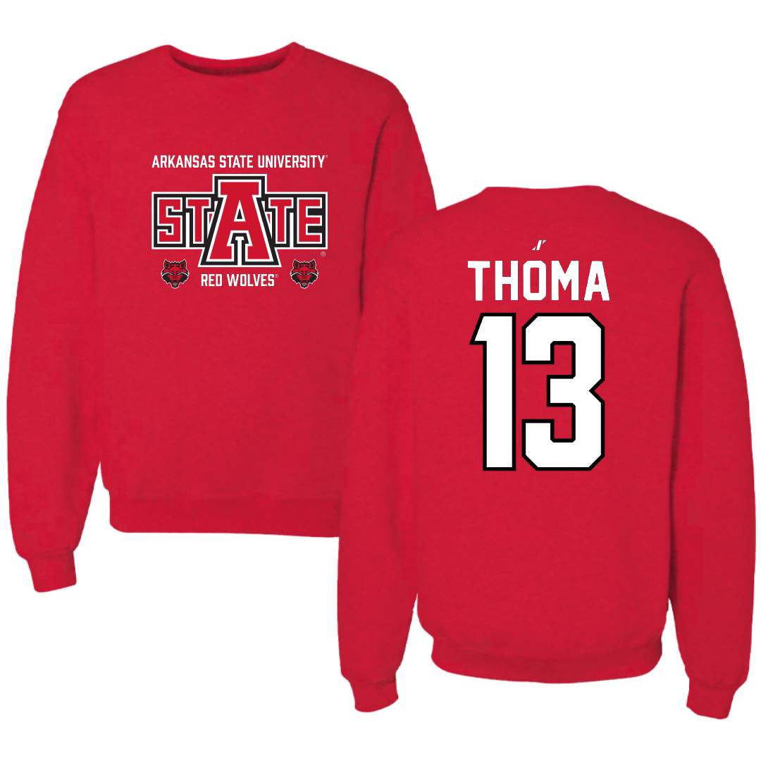 Arkansas State University Bowling Red General Crewneck - #13 Maggie Thoma