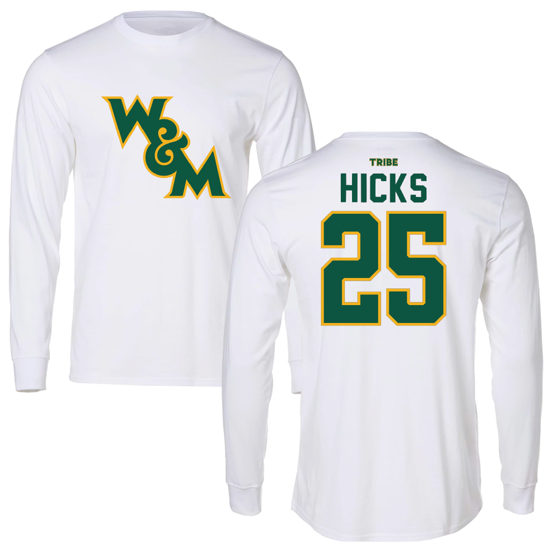 William & Mary Basketball White Long Sleeve - #25 Miles Hicks