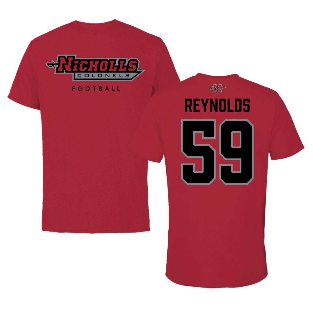 Nicholls State University Football Red Performance Tee - #59 Ethan Reynolds