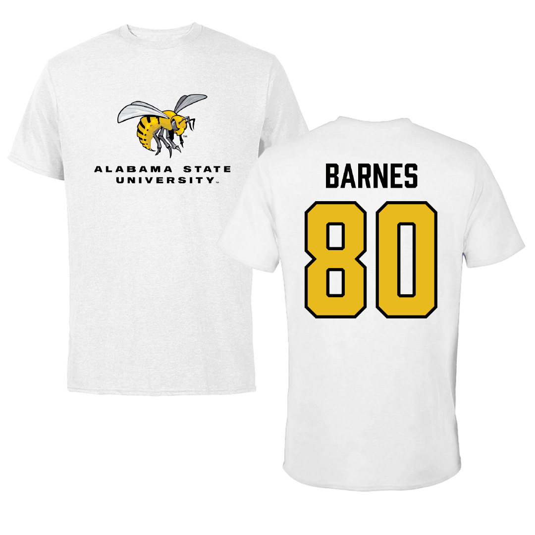 Alabama State University Football White Tee - #80 Khayman Barnes