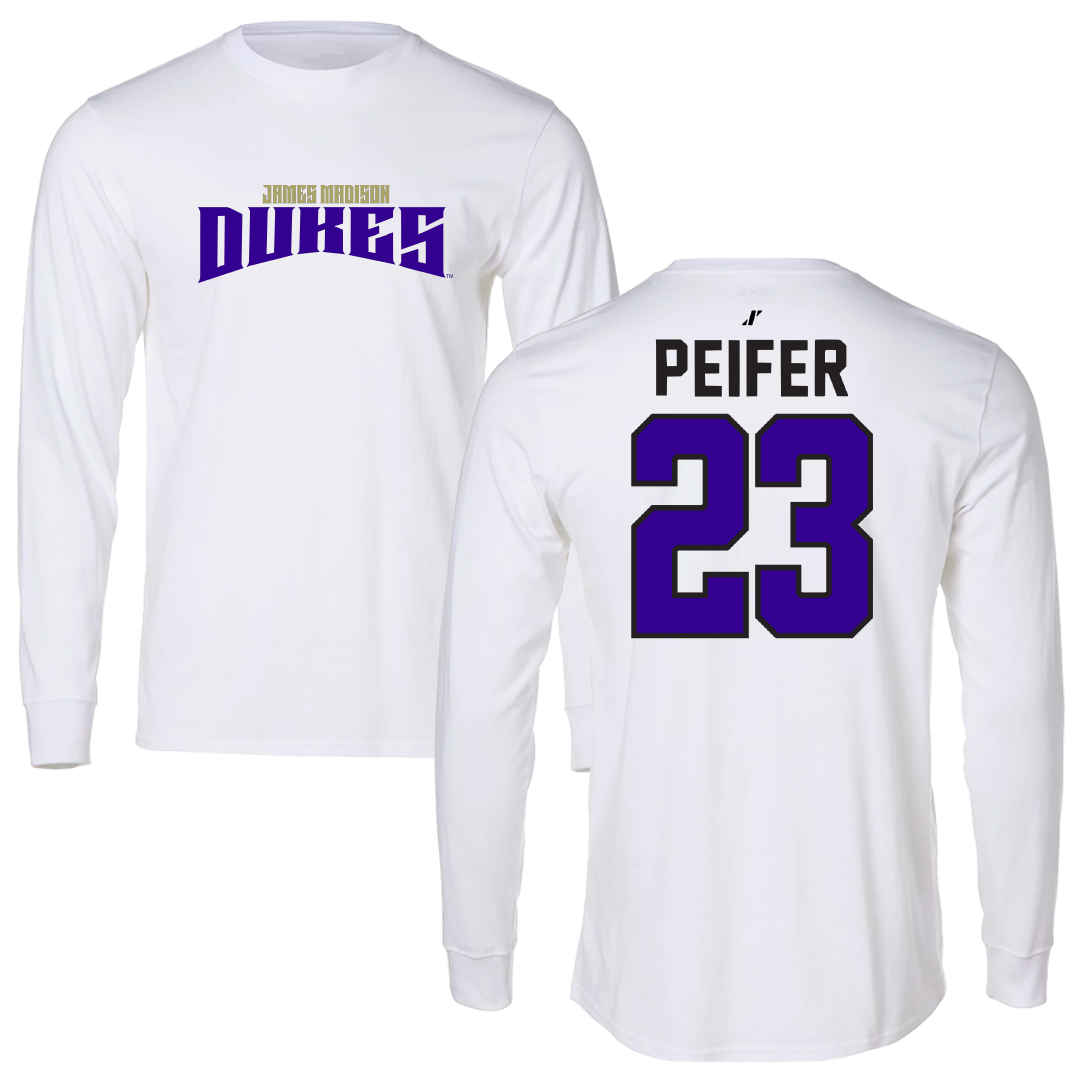 James Madison University Baseball White Classic Long Sleeve - #23 Wyatt Peifer