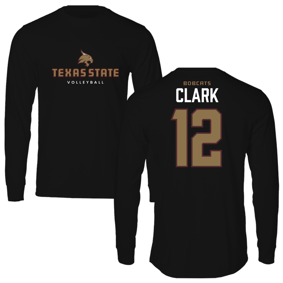 Texas State University Volleyball Black Performance Long Sleeve - #12 Alyssa Clark