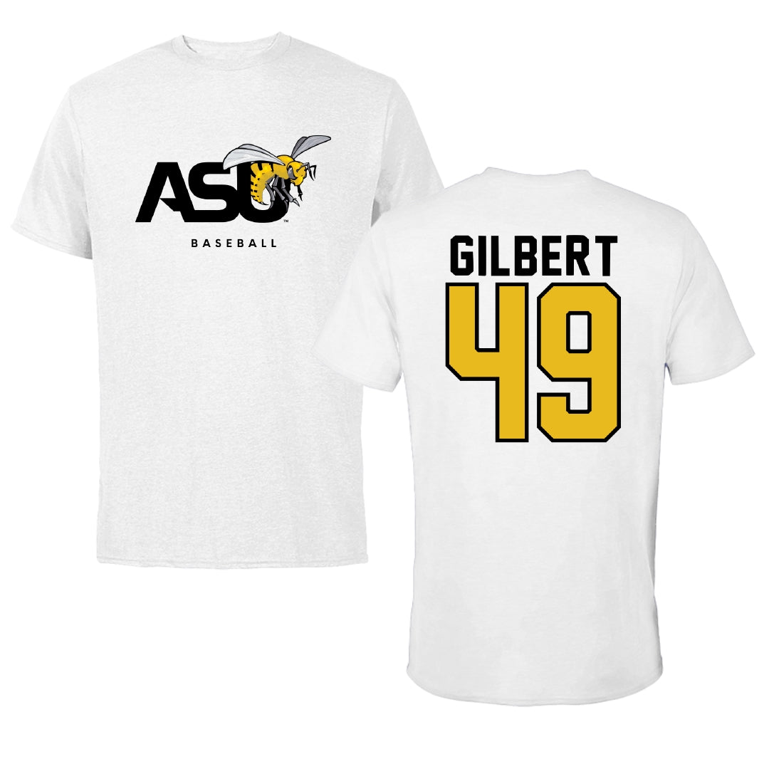 Alabama State University Baseball White ASU Performance Tee - #49 Rocco Gilbert
