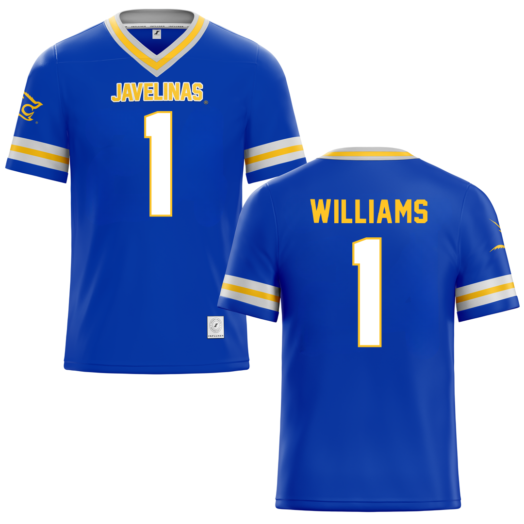 Texas A&M University-Kingsville Blue Football Jersey - #1 Kannon Williams