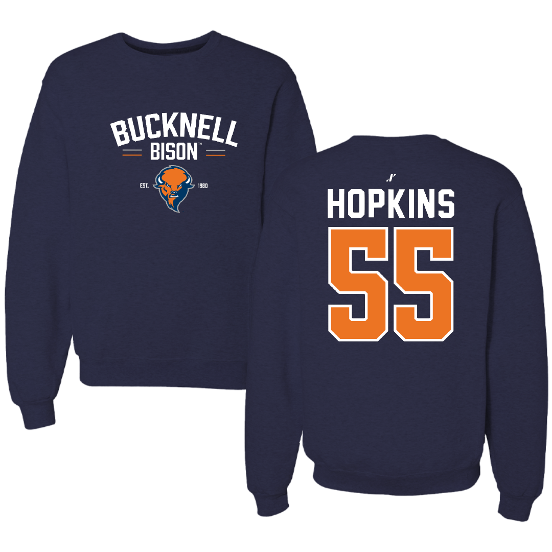 Bucknell University Lacrosse Navy General Crewneck - #55 Will Hopkins