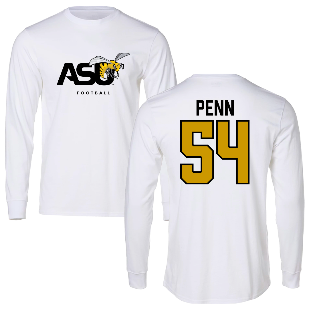 Alabama State University Football White Performance Long Sleeve - #54 Dezmond Penn