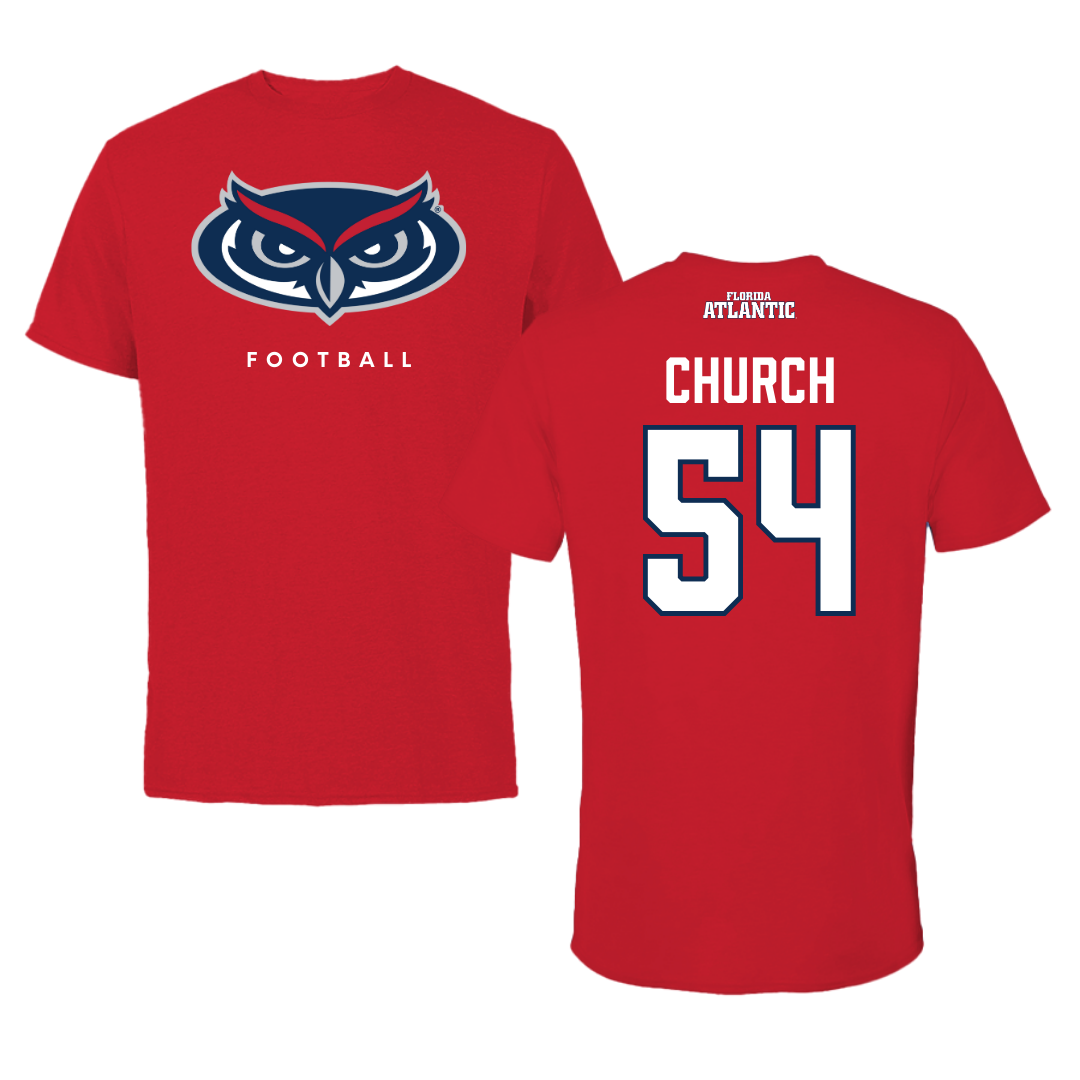 Florida Atlantic University Football Red Jersey Tee - #54 Jordan Church