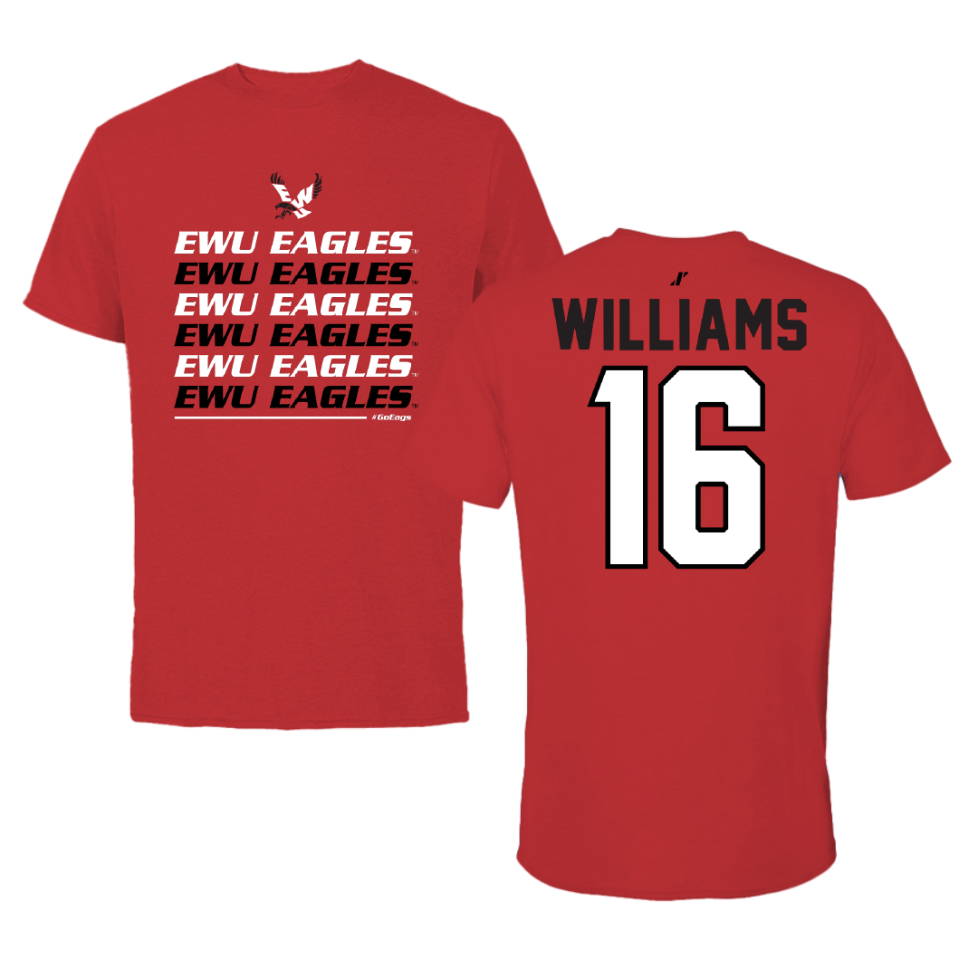 Eastern Washington University Football Red General Performance Tee - #16 Miles Williams
