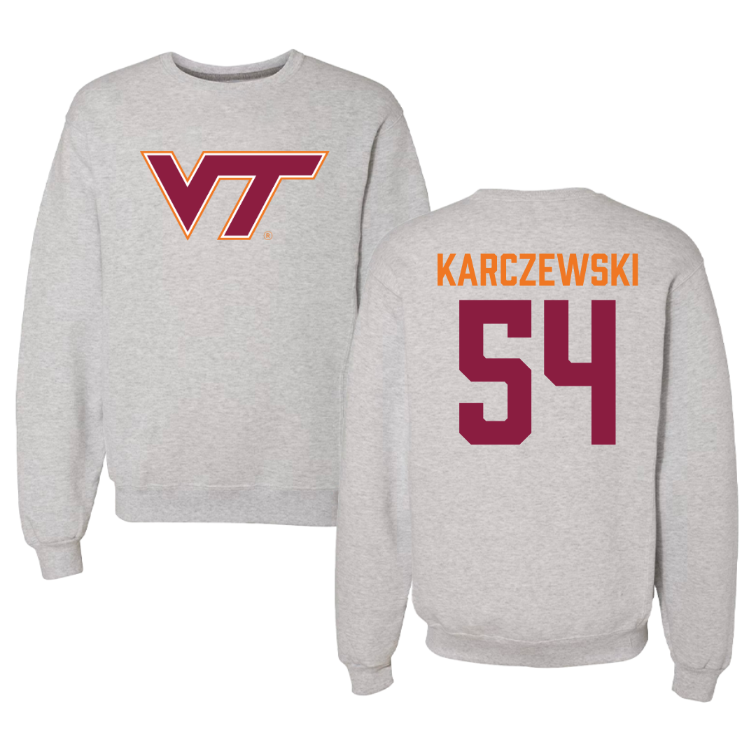 Virginia Tech Football Gray Crewneck - #54 Grant Karczewski