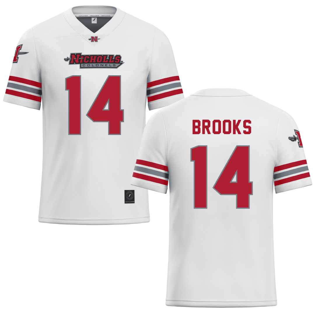 Nicholls State University White Football Jersey - #14 Danye Brooks