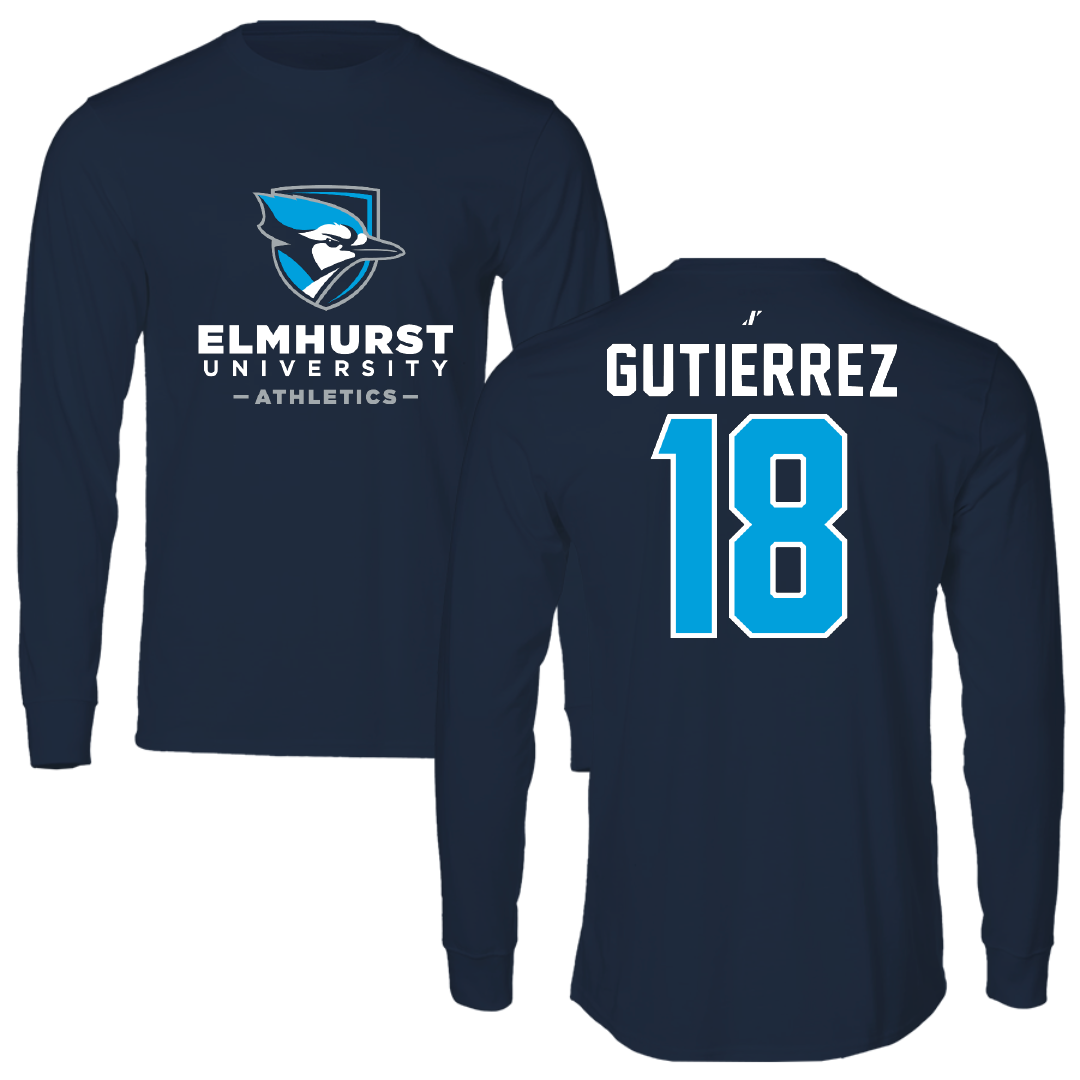 Elmhurst University Soccer Navy Performance Long Sleeve - #18 Dario Gutierrez