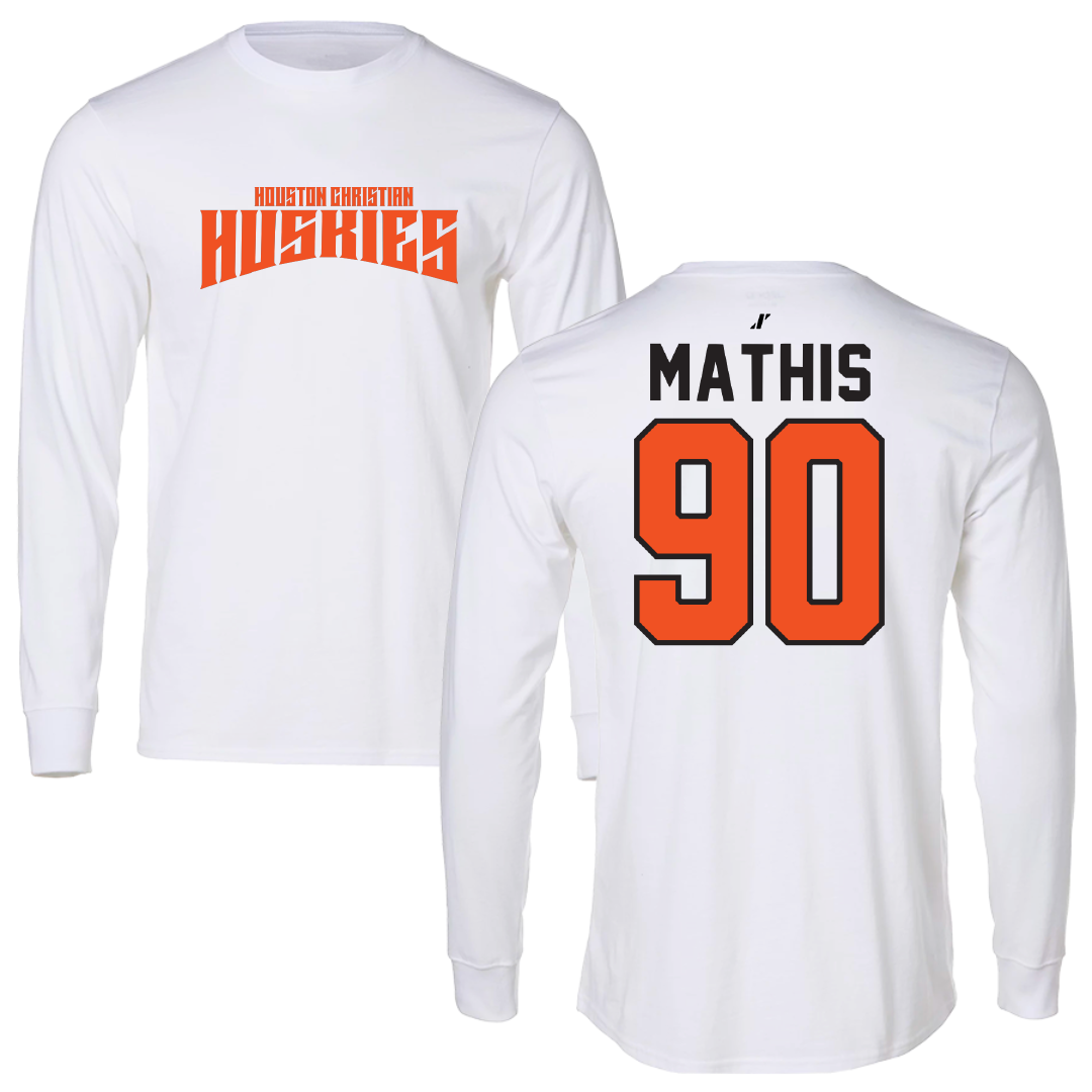 Houston Christian University Football White Classic Long Sleeve - #90 Byron Mathis