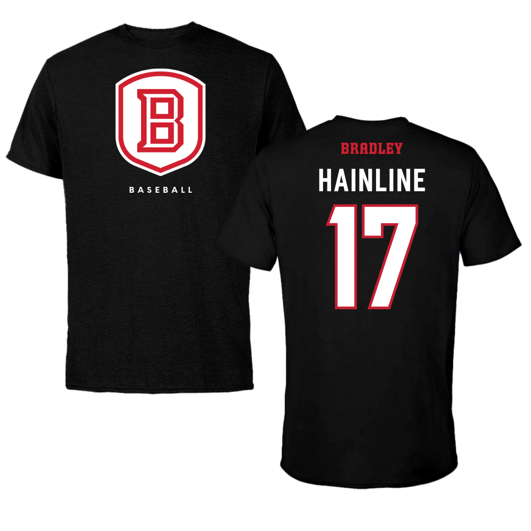 Bradley University Baseball Black Shield Performance Tee - #17 Nick Hainline