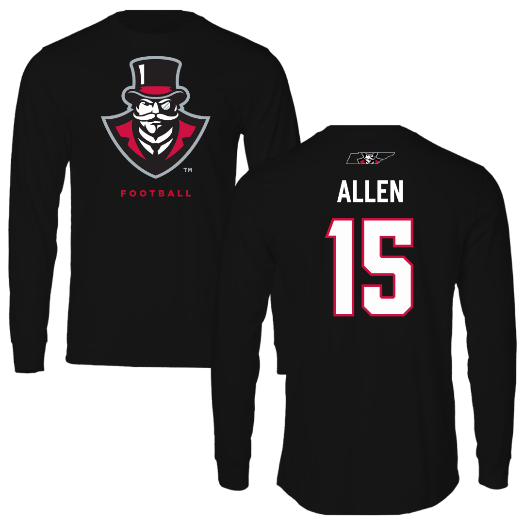 Austin Peay State University Football Black Mascot Performance Long Sleeve - #15 Chase Allen