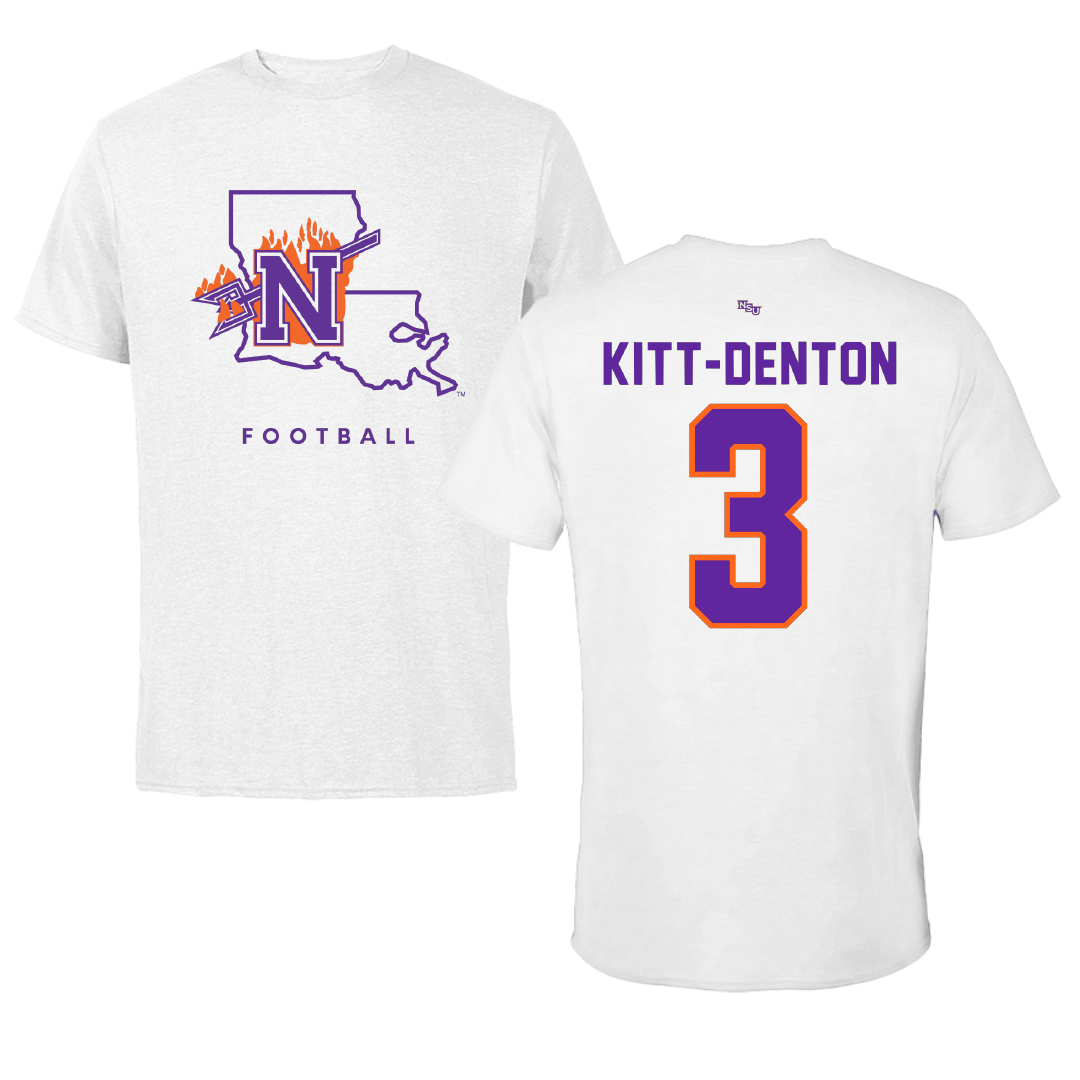 Northwestern State University Football White Performance Tee - #3 Myles Kitt-Denton