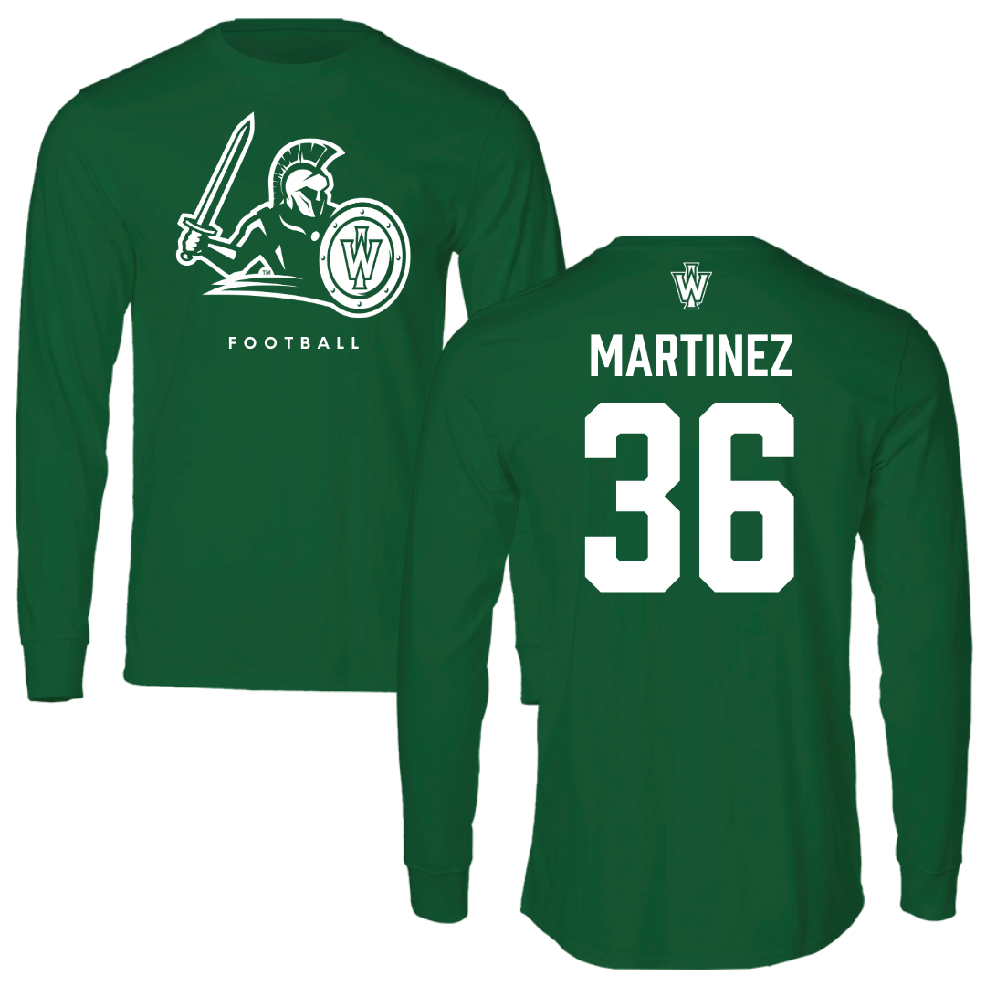 Illinois Wesleyan University Football Kelly Green Long Sleeve - #36 Yahir Martinez