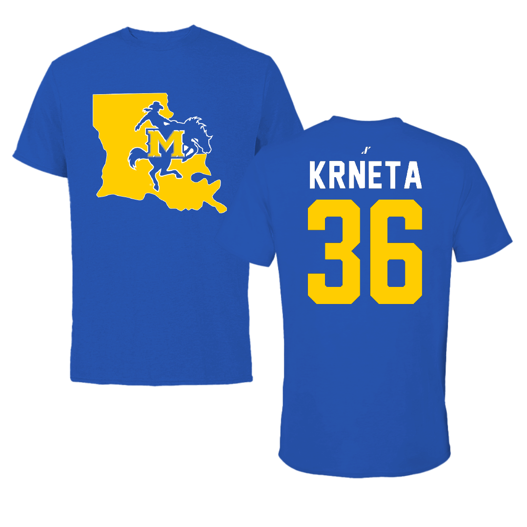 McNeese State University Football Blue State Performance Tee - #36 Matthew Krneta
