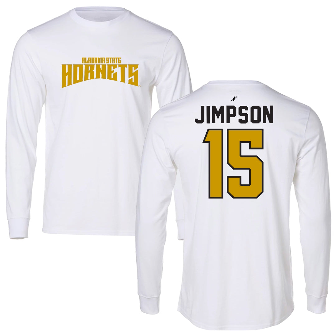 Alabama State University Football White Classic Performance Long Sleeve - #15 Zuriel Jimpson