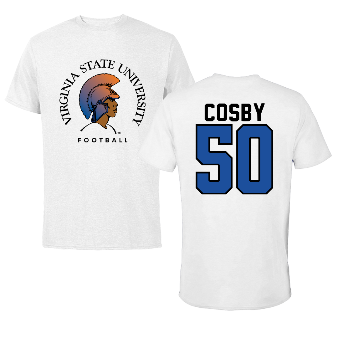 Virginia State University Football White Performance Tee - #50 Corey Cosby