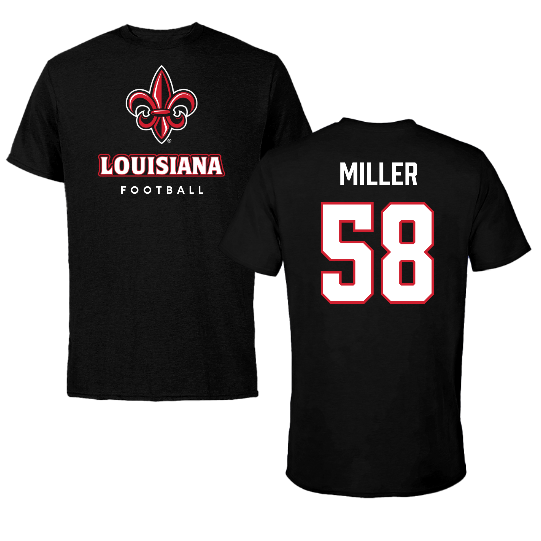 University of Louisiana at Lafayette Football Black Performance Tee - #58 Grant Miller