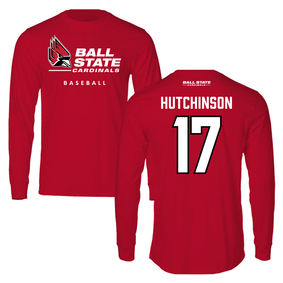 Ball State University Baseball Red Performance Long Sleeve - #17 Connor Hutchinson