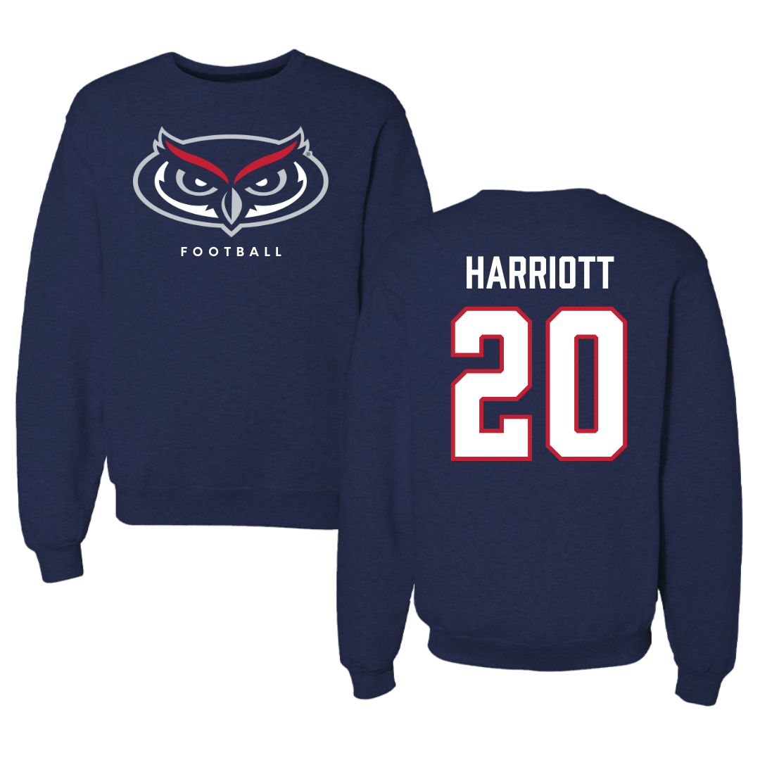 Florida Atlantic University Football Navy Mascot Crewneck - #20 Joshua Harriott