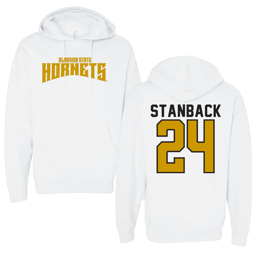 Alabama State University Basketball White Classic Hoodie - #24 Jerquarius Stanback