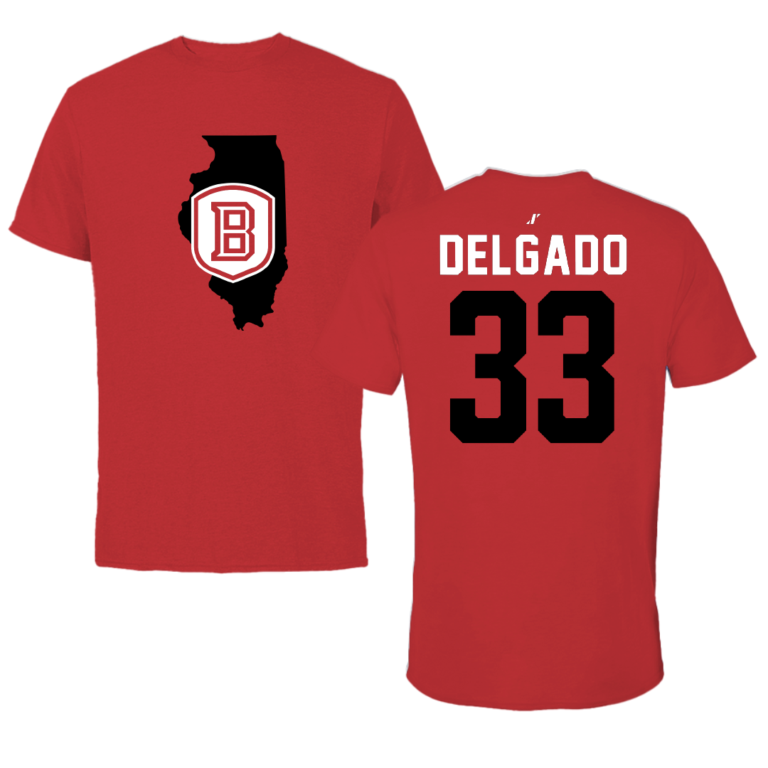 Bradley University Baseball Red State Tee - #33 Logan Delgado