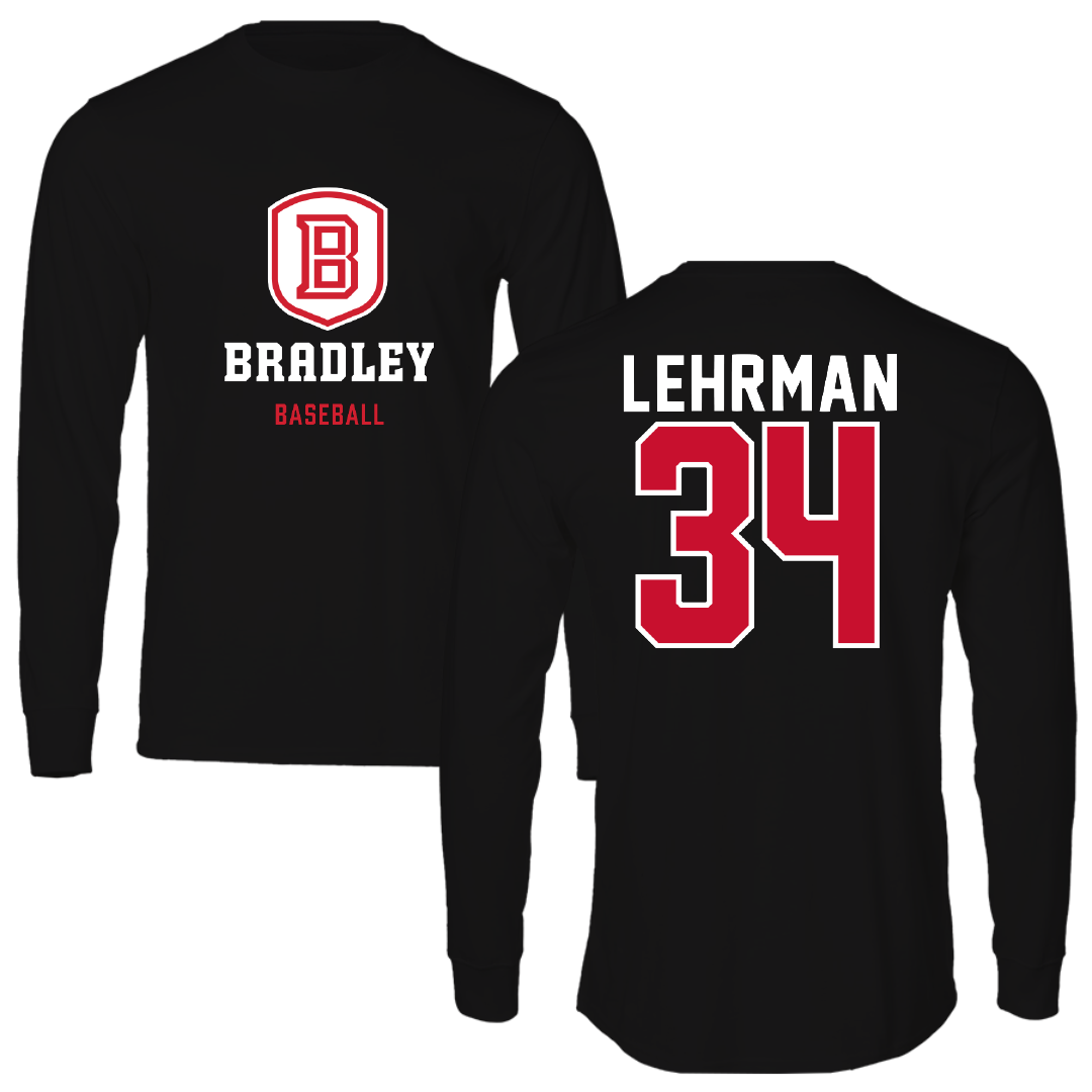 Bradley University Baseball Black Block Performance Long Sleeve - #34 Eli Lehrman