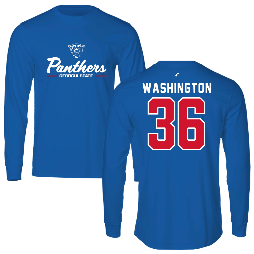 Georgia State University Football Blue General Performance Long Sleeve - #36 Brent Washington