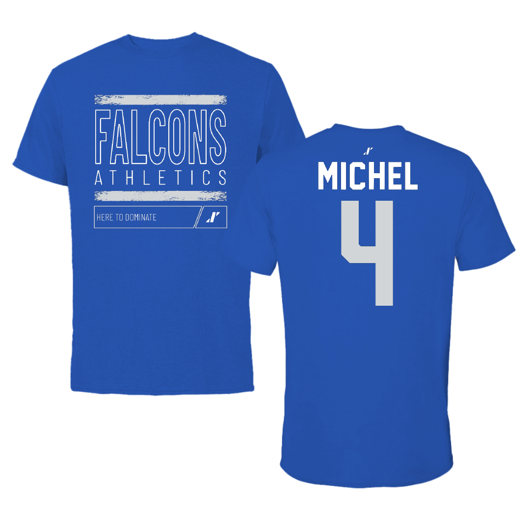 Albertus Magnus College Lacrosse Blue Dominate Performance Tee - #4 Ornel Michel