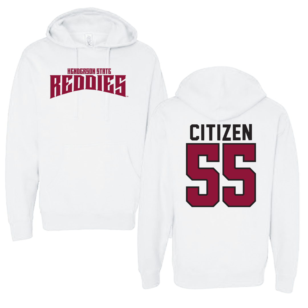 Henderson State University Football White Classic Hoodie - #55 Jamarion Citizen