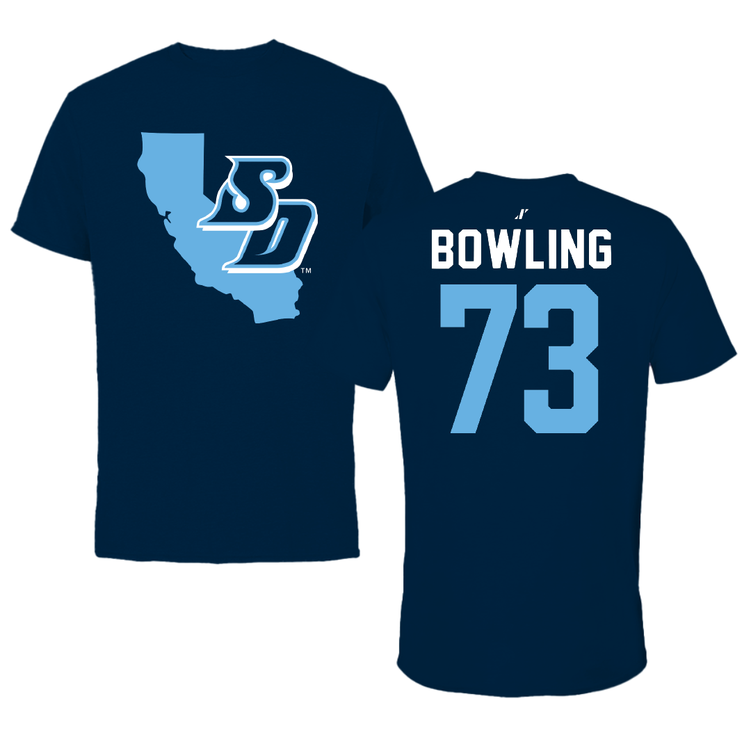 University of San Diego Football Navy State Tee - #73 Evans Bowling