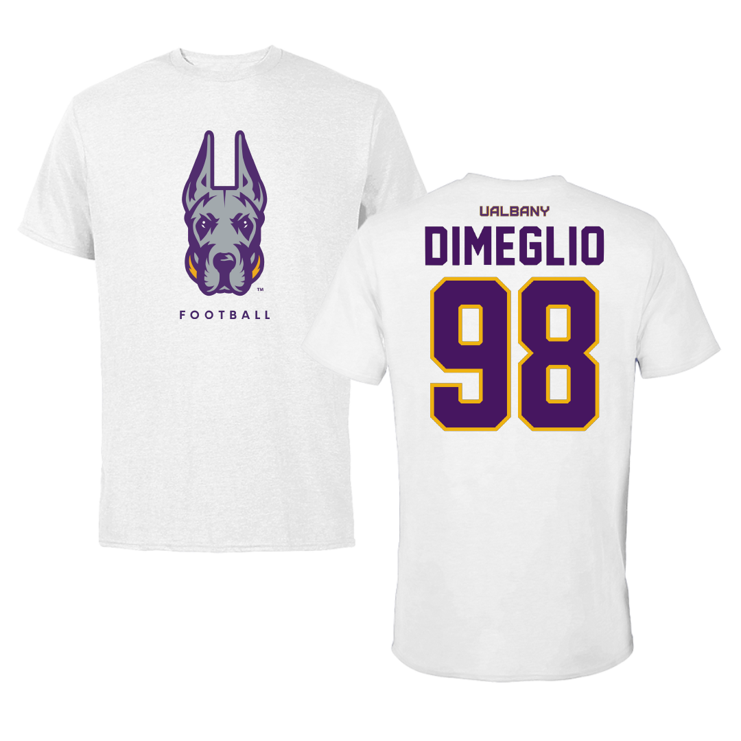 University at Albany Football White Mascot Tee - #98 Anthony DiMeglio