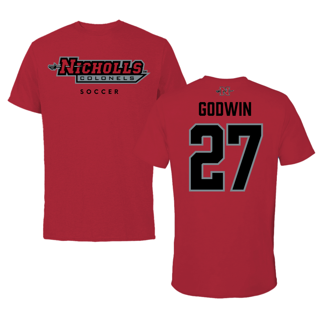 Nicholls State University Soccer Red Performance Tee - #27 Emma Godwin