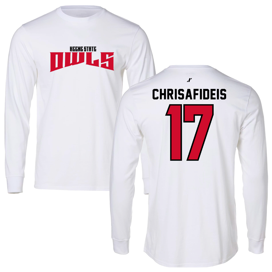 Keene State College Ice Hockey White Classic Performance Long Sleeve - #17 Marcus Chrisafideis