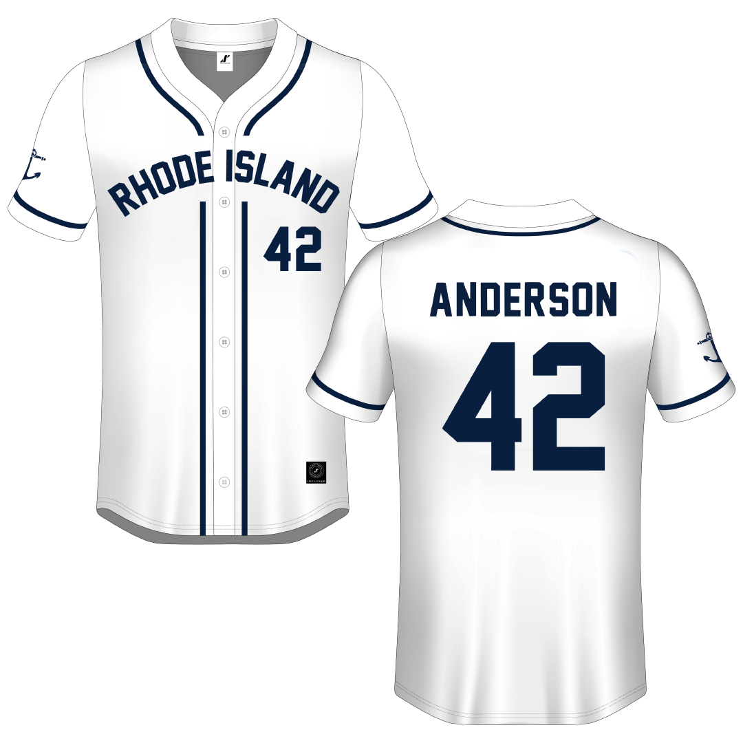 University of Rhode Island White Button-Down Jersey - #42 Michael Anderson