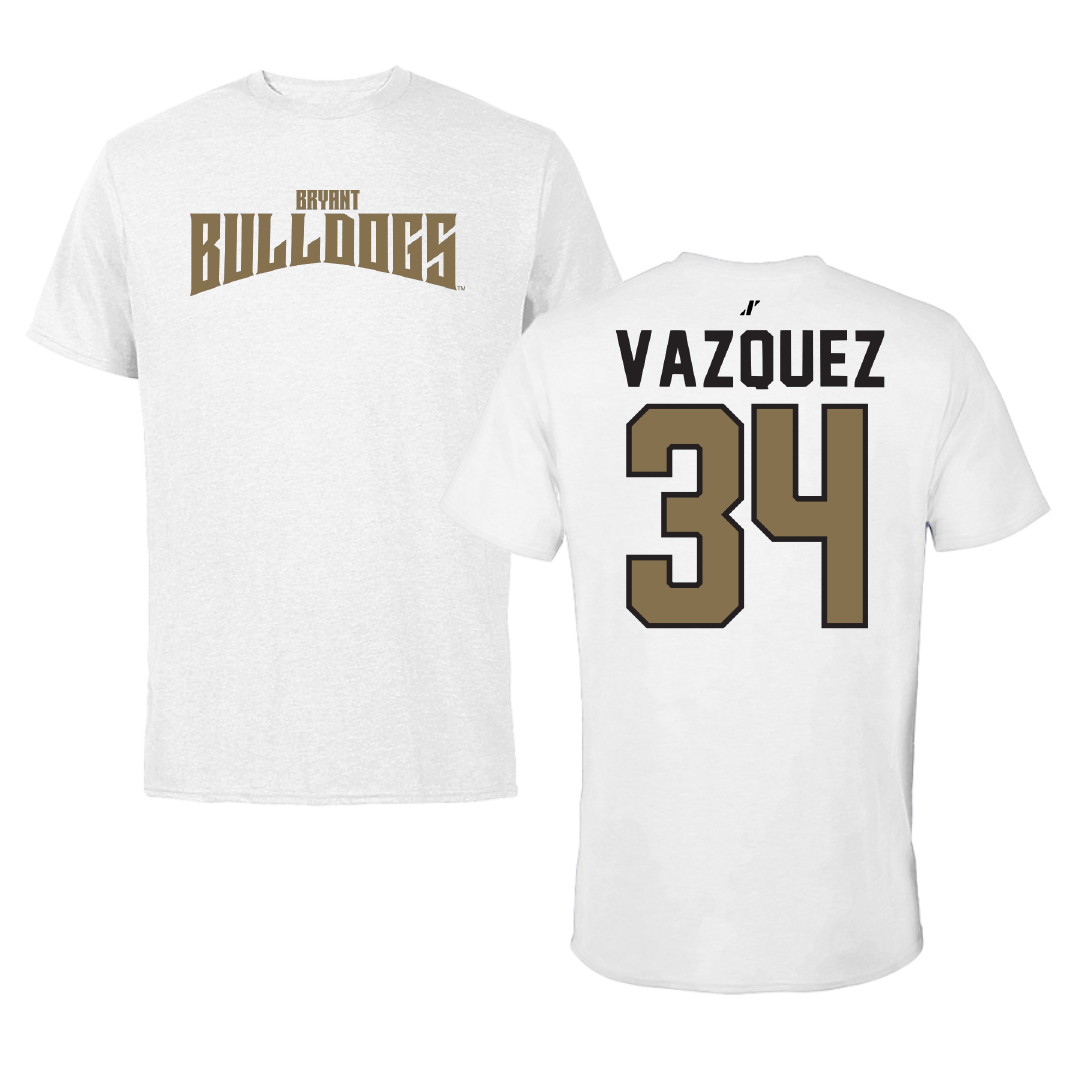 Bryant University Baseball White Classic Tee - #34 Alejandro Vazquez