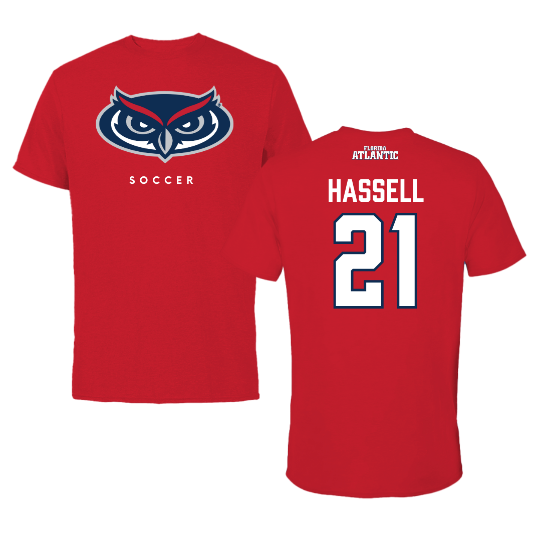 Florida Atlantic University Soccer Red Jersey Performance Tee - #21 Zach Hassell