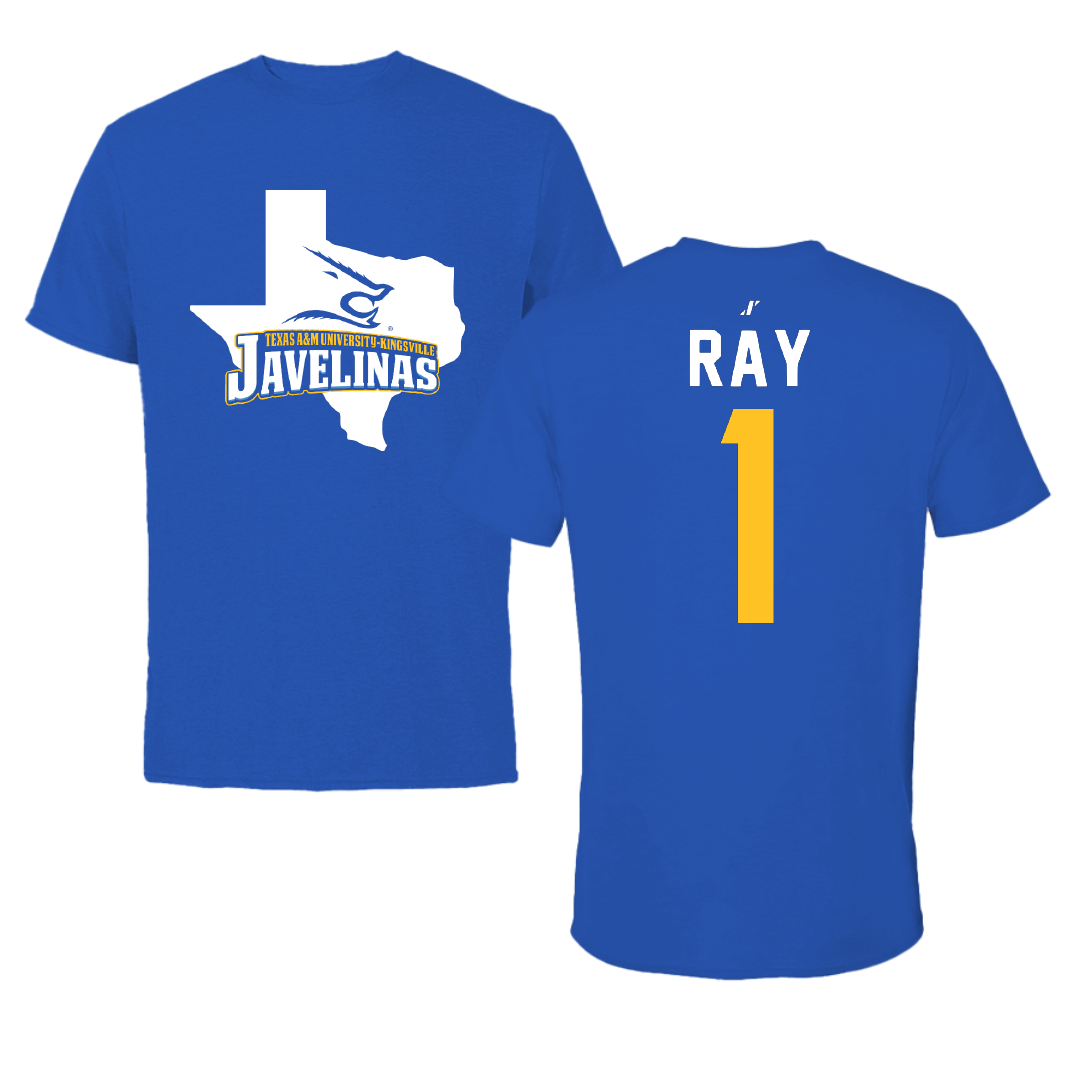Texas A&M University-Kingsville Basketball Blue State Tee - #1 Shelby Ray